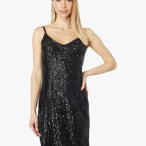 MARINA Black Sequin Evening Dress